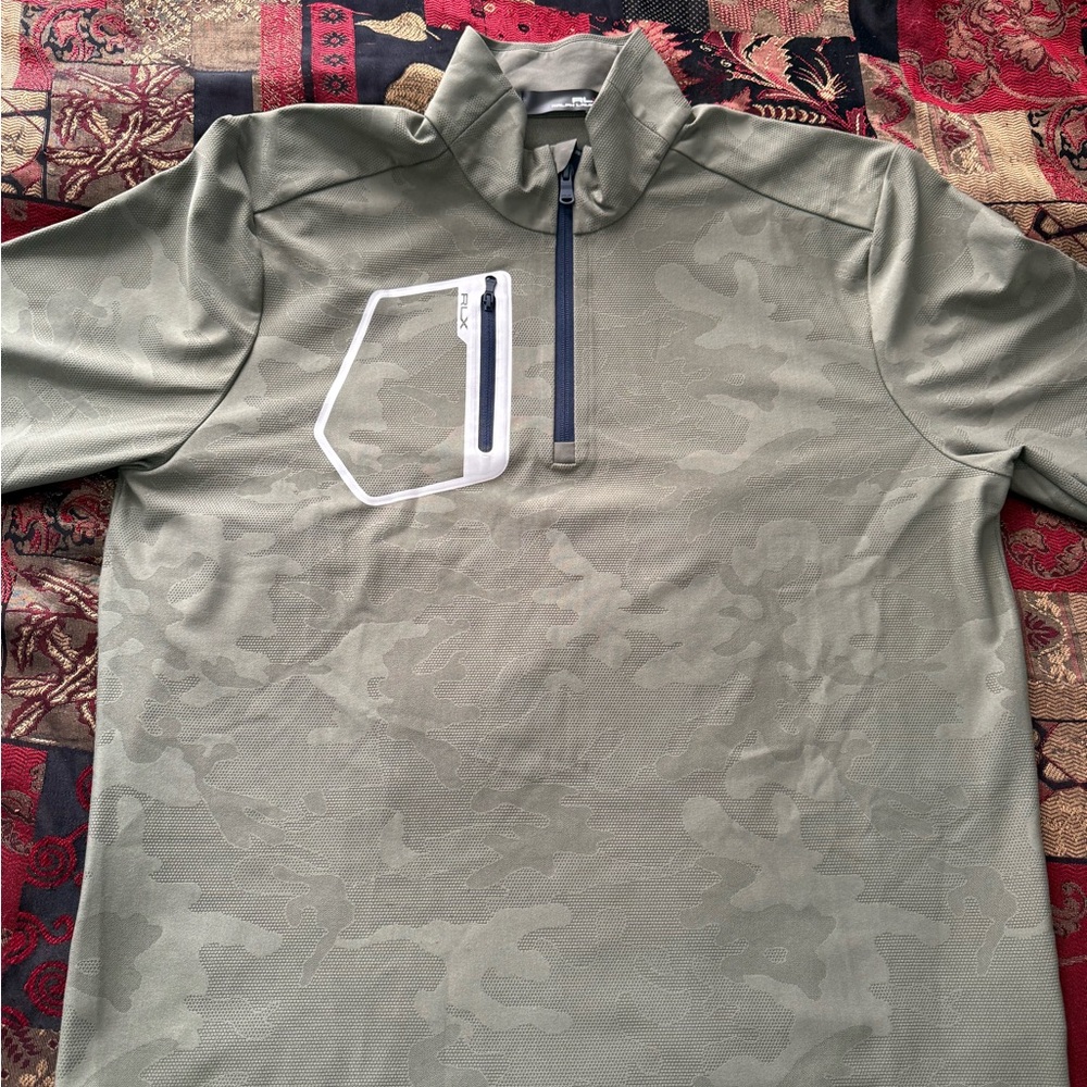 RLX Ralph Lauren Olive Green Snakeskin Camo Quarter-Zip Performance Pullover